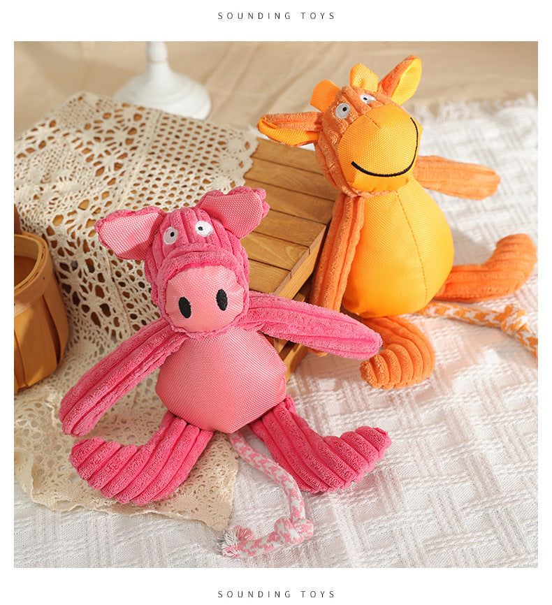 HKM-364883 Plush Sounding Dog Toy - Cartoon Cow & Pig, Bite-Resistant, 40x32cm