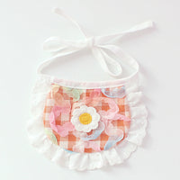 HKM-365011 Plaid Lace Bib Saliva Towel for Pets - Versatile Polyester Design in Yellow, Orange, or Blue Grid