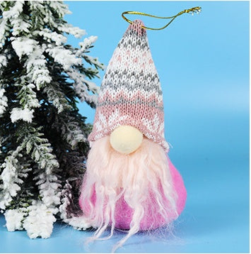 HKM-365139 Festive Plush Old Man Doll Ornament - Christmas Window Decoration, Grey & Pink, 16cm