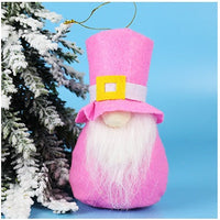 HKM-365139 Festive Plush Old Man Doll Ornament - Christmas Window Decoration, Grey & Pink, 16cm
