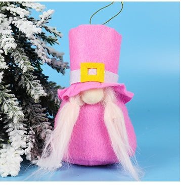 HKM-365139 Festive Plush Old Man Doll Ornament - Christmas Window Decoration, Grey & Pink, 16cm