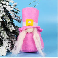HKM-365139 Festive Plush Old Man Doll Ornament - Christmas Window Decoration, Grey & Pink, 16cm