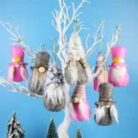 HKM-365139 Festive Plush Old Man Doll Ornament - Christmas Window Decoration, Grey & Pink, 16cm