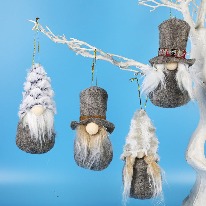 HKM-365139 Festive Plush Old Man Doll Ornament - Christmas Window Decoration, Grey & Pink, 16cm