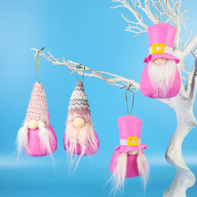HKM-365139 Festive Plush Old Man Doll Ornament - Christmas Window Decoration, Grey & Pink, 16cm