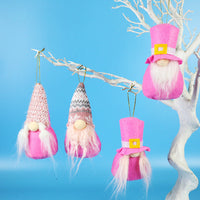HKM-365139 Festive Plush Old Man Doll Ornament - Christmas Window Decoration, Grey & Pink, 16cm