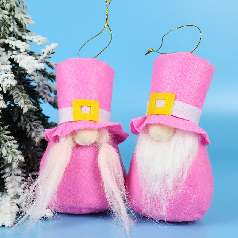 HKM-365139 Festive Plush Old Man Doll Ornament - Christmas Window Decoration, Grey & Pink, 16cm