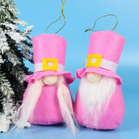 HKM-365139 Festive Plush Old Man Doll Ornament - Christmas Window Decoration, Grey & Pink, 16cm