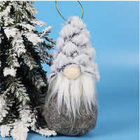 HKM-365139 Festive Plush Old Man Doll Ornament - Christmas Window Decoration, Grey & Pink, 16cm