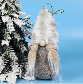 HKM-365139 Festive Plush Old Man Doll Ornament - Christmas Window Decoration, Grey & Pink, 16cm
