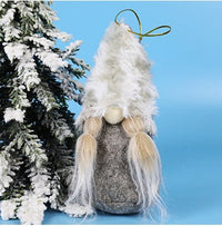 HKM-365139 Festive Plush Old Man Doll Ornament - Christmas Window Decoration, Grey & Pink, 16cm