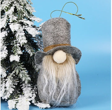 HKM-365139 Festive Plush Old Man Doll Ornament - Christmas Window Decoration, Grey & Pink, 16cm