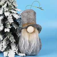HKM-365139 Festive Plush Old Man Doll Ornament - Christmas Window Decoration, Grey & Pink, 16cm