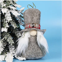 HKM-365139 Festive Plush Old Man Doll Ornament - Christmas Window Decoration, Grey & Pink, 16cm