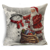 HKM-365139 Santa Claus Cartoon Printed Linen Pillowcase for Holiday Decor, 45 x 45cm