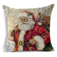 HKM-365139 Santa Claus Cartoon Printed Linen Pillowcase for Holiday Decor, 45 x 45cm