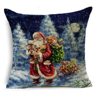 HKM-365139 Santa Claus Cartoon Printed Linen Pillowcase for Holiday Decor, 45 x 45cm