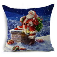 HKM-365139 Santa Claus Cartoon Printed Linen Pillowcase for Holiday Decor, 45 x 45cm