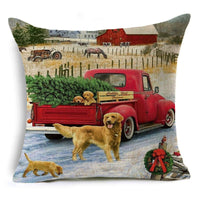 HKM-365139 Santa Claus Cartoon Printed Linen Pillowcase for Holiday Decor, 45 x 45cm