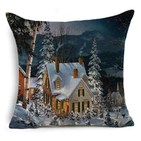 HKM-365139 Santa Claus Cartoon Printed Linen Pillowcase for Holiday Decor, 45 x 45cm