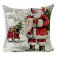 HKM-365139 Santa Claus Cartoon Printed Linen Pillowcase for Holiday Decor, 45 x 45cm