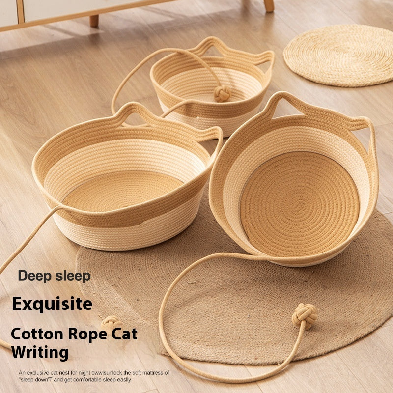 HKM-365395 Coarse Linen Rattan Cat Nest Four Seasons Universal Bed Woven Cat Sleeping Mat