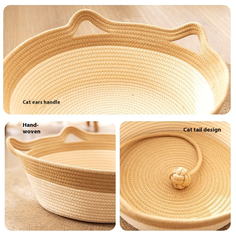 HKM-365395 Coarse Linen Rattan Cat Nest Four Seasons Universal Bed Woven Cat Sleeping Mat