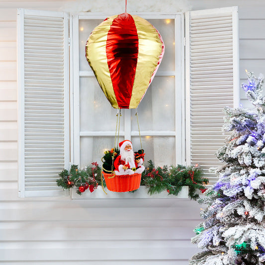 HKM-365459 Santa Claus Hot Air Balloon Christmas Ceiling Decoration, Vinyl and Velvet, 40x90 cm