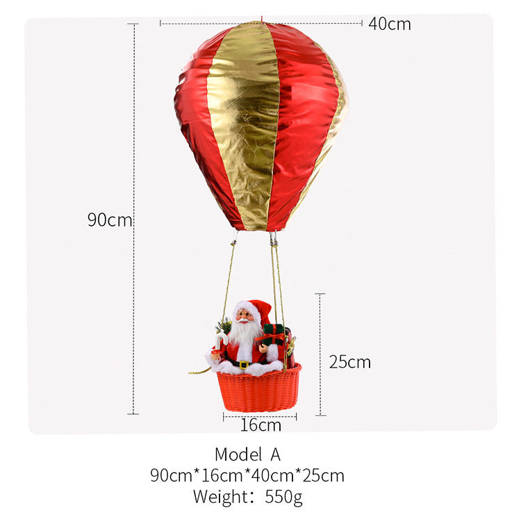 HKM-365459 Santa Claus Hot Air Balloon Christmas Ceiling Decoration, Vinyl and Velvet, 40x90 cm