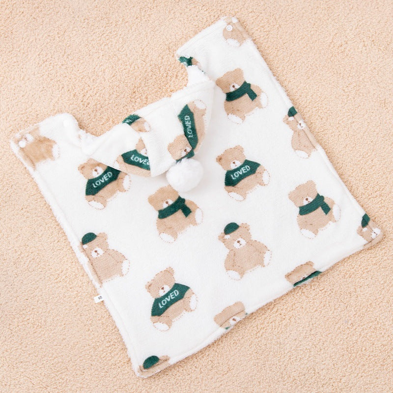 HKM-365523 Cappuccino Bear Cat Cloak Robe for Autumn and Winter - Cozy Blanket Style Pet Clothing