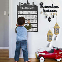 HKM-365523 Eid Mubarak Countdown Fabric Wall Calendar with Crescent Storage Bag - 40x40cm White Felt Design