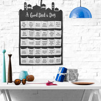 HKM-365523 Eid Mubarak Countdown Fabric Wall Calendar with Crescent Storage Bag - 40x40cm White Felt Design