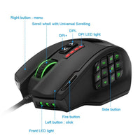 HKM-365523 High-Precision RGB Backlit Gaming Mouse with 18 Programmable Buttons and Adjustable Weights
