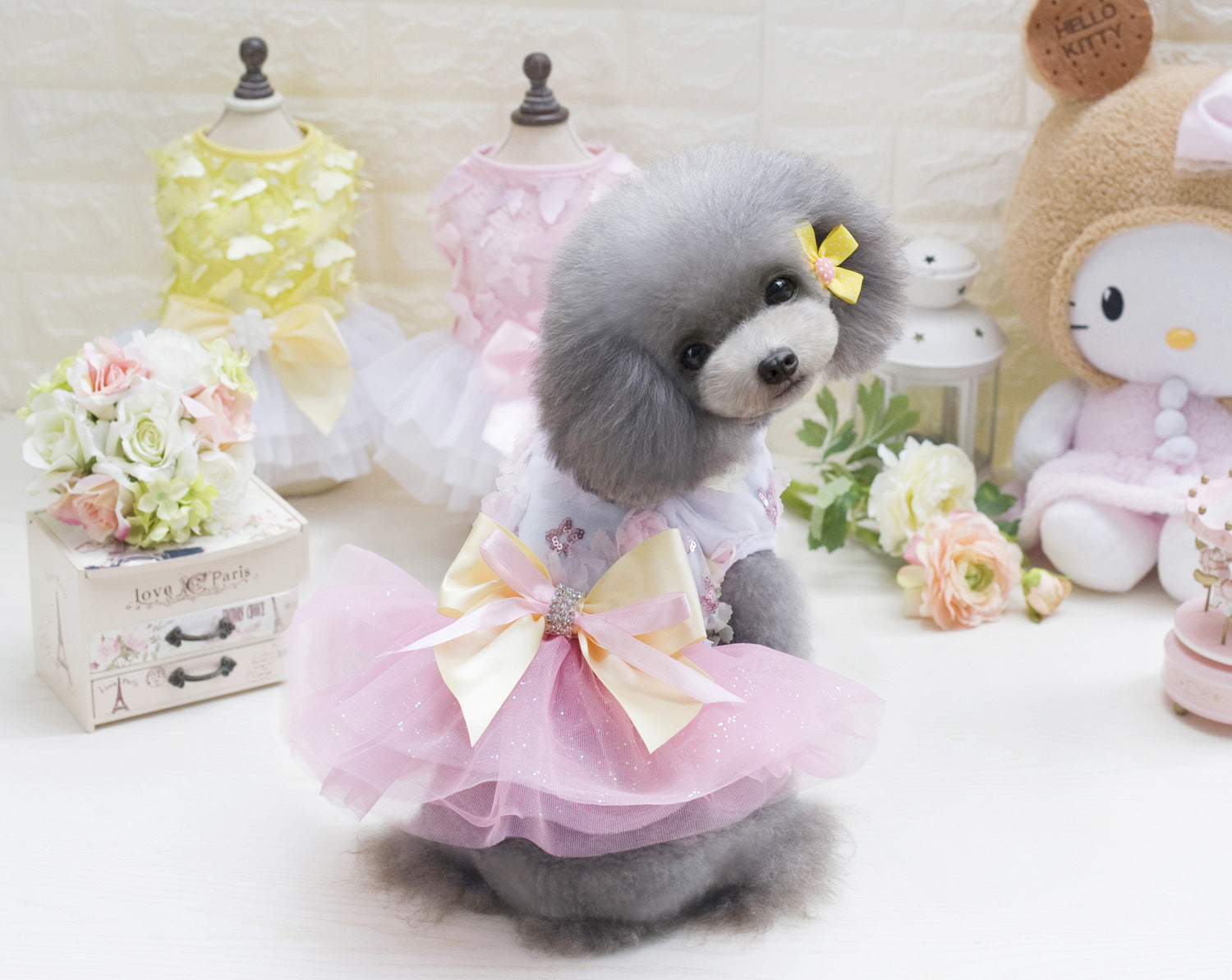 HKM-365651 Cotton Princess Skirt Dress for Dogs in Blue, Green, and Pink, Sizes XS to XL