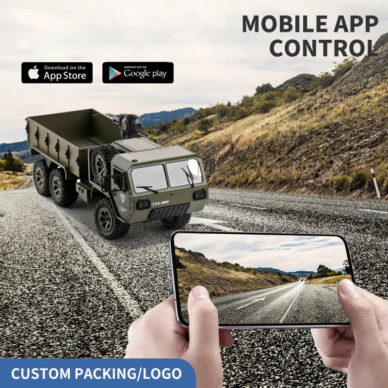 HKM-365843 1/16 Scale 6WD Remote Control Military Pickup Truck with Camera - Ready-to-Go Off-Road Vehicle for All Ages