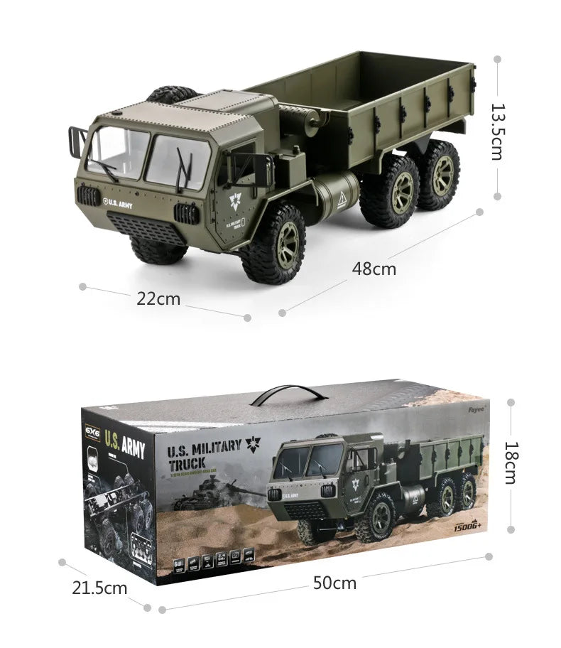HKM-365843 1/16 Scale 6WD Remote Control Military Pickup Truck with Camera - Ready-to-Go Off-Road Vehicle for All Ages
