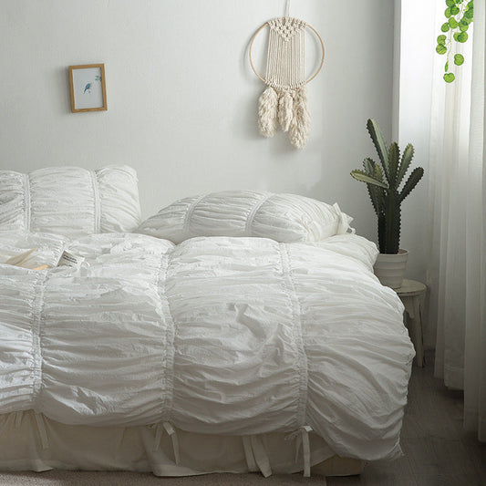 HKM-365843 Cotton Frill Four-Piece Bedding Set for Single and Double Beds