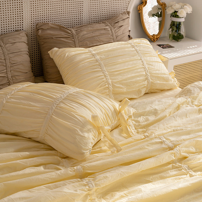HKM-365843 Cotton Frill Four-Piece Bedding Set for Single and Double Beds