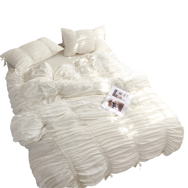 HKM-365843 Cotton Frill Four-Piece Bedding Set for Single and Double Beds