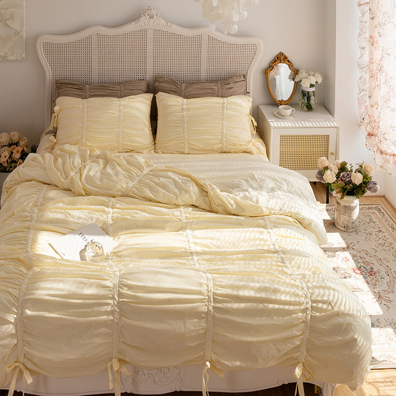 HKM-365843 Cotton Frill Four-Piece Bedding Set for Single and Double Beds