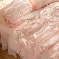 HKM-365843 Cotton Frill Four-Piece Bedding Set for Single and Double Beds