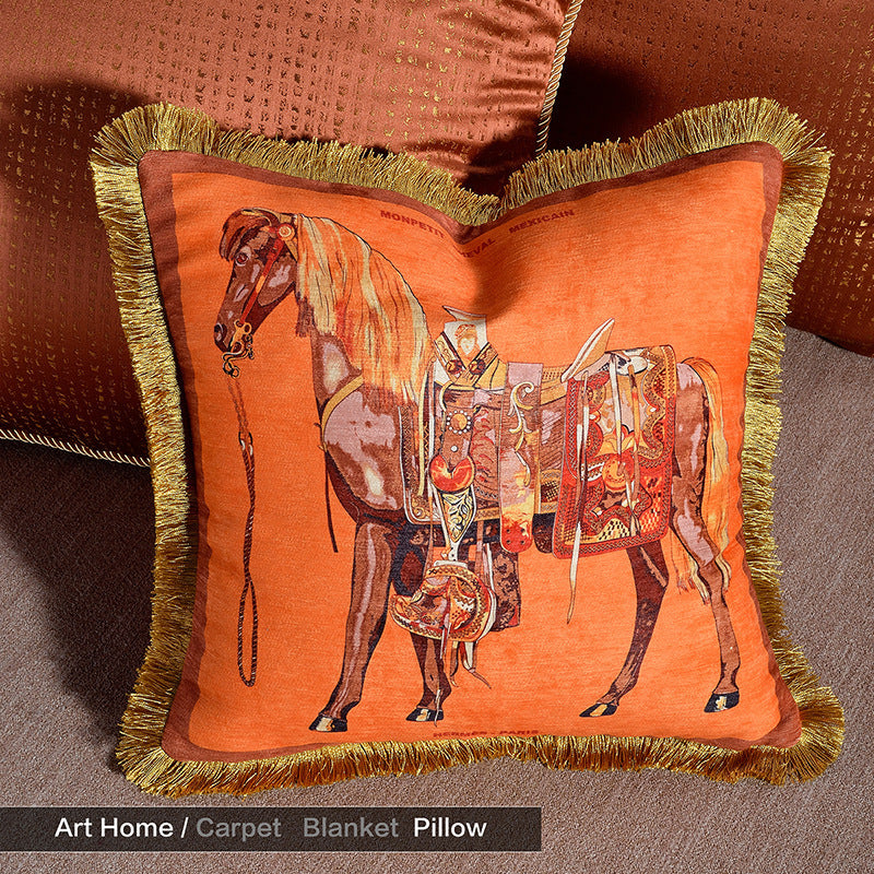 HKM-365971 Satin Horse Tassel Cushion with Pendant for Home Living Room