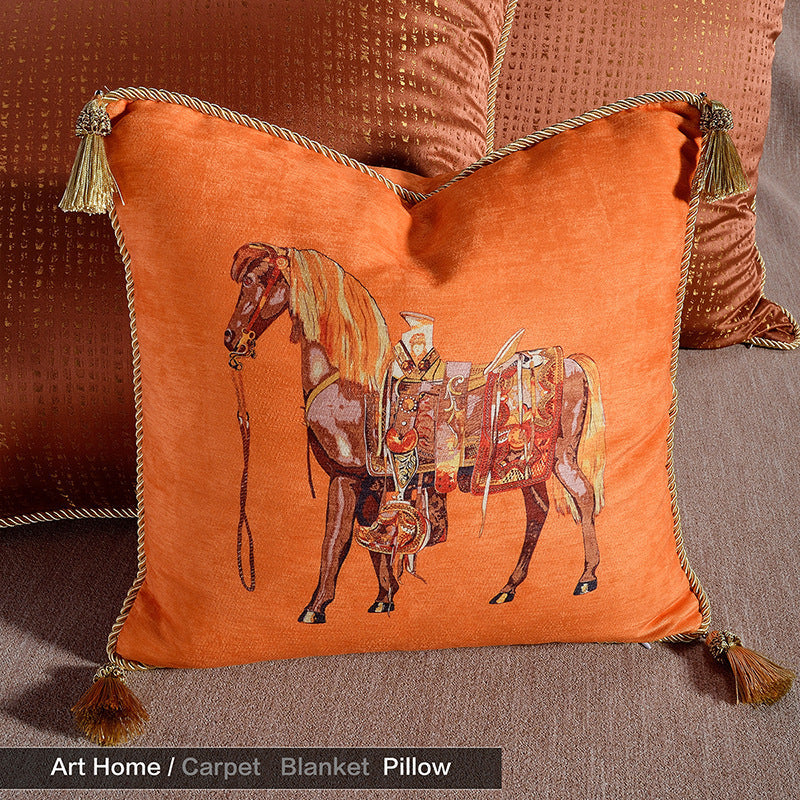 HKM-365971 Satin Horse Tassel Cushion with Pendant for Home Living Room