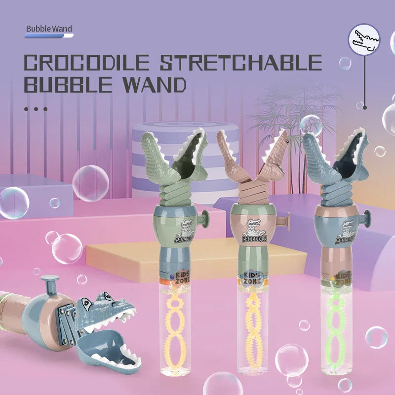 KTX-366099 Crocodile Shape Mini Telescopic Bubble Wand with Bubble Water for Kids