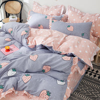 HKM-366163 Princess Style Heart Pattern Four-Piece Bed Sheet and Duvet Cover Set for 1.2m, 1.5m, and 1.8m Beds