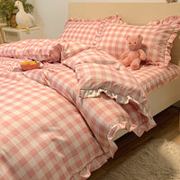 HKM-366163 Princess Style Heart Pattern Four-Piece Bed Sheet and Duvet Cover Set for 1.2m, 1.5m, and 1.8m Beds