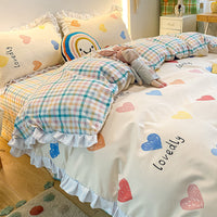 HKM-366163 Princess Style Heart Pattern Four-Piece Bed Sheet and Duvet Cover Set for 1.2m, 1.5m, and 1.8m Beds
