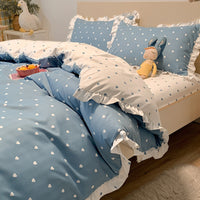 HKM-366163 Princess Style Heart Pattern Four-Piece Bed Sheet and Duvet Cover Set for 1.2m, 1.5m, and 1.8m Beds