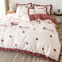 HKM-366163 Princess Style Heart Pattern Four-Piece Bed Sheet and Duvet Cover Set for 1.2m, 1.5m, and 1.8m Beds