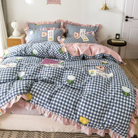 HKM-366163 Princess Style Heart Pattern Four-Piece Bed Sheet and Duvet Cover Set for 1.2m, 1.5m, and 1.8m Beds